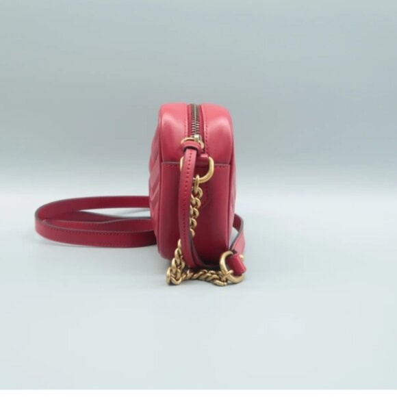 100% Authentic GUCCI GG Marmont Red Leather Shoulder Bag - Picture 3 of 12